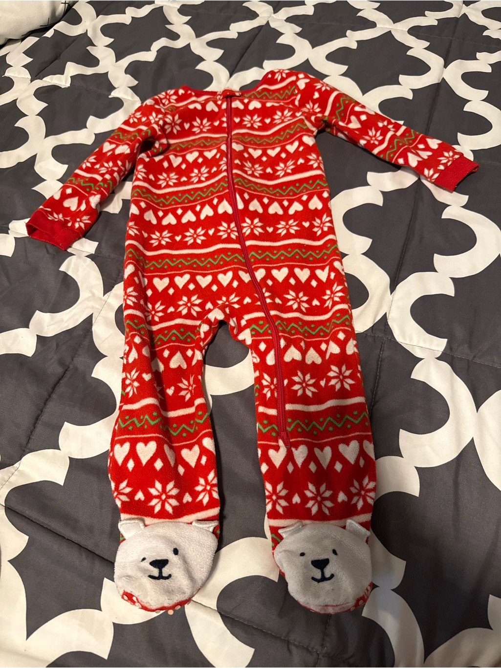 Joe Fresh Red Holiday Polar Bear Footed One-Piece